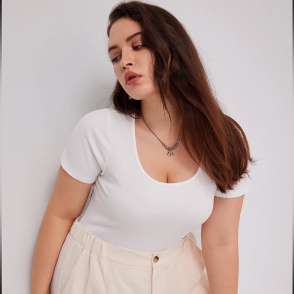 Cider Ribbed Knit White Short Sleeve Bodysuit - Picture 1 of 3